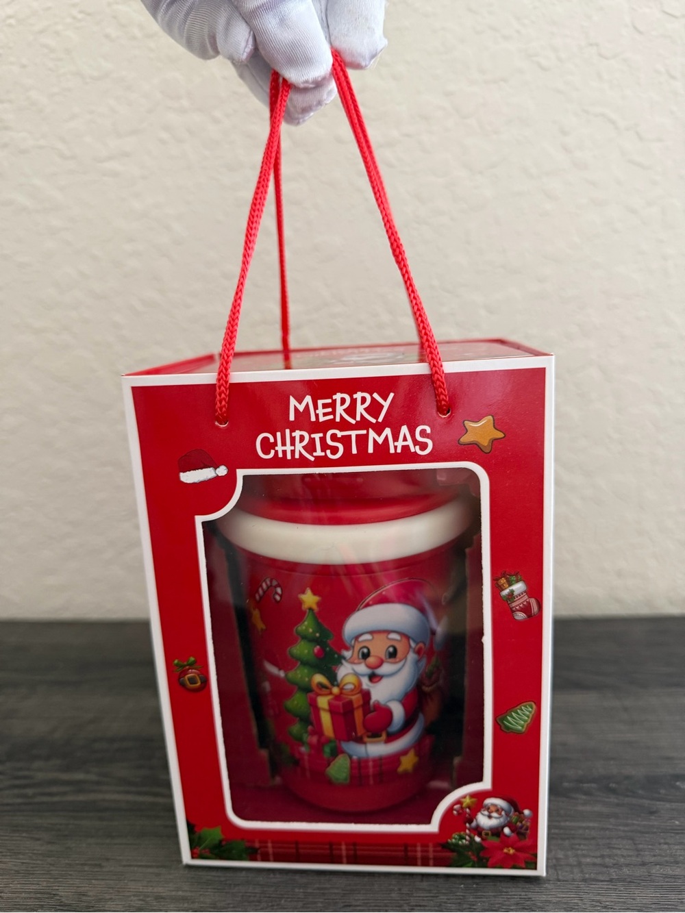 Santa Christmas Insulated Coffee Cup 11oz Gift Box Wrist Strap